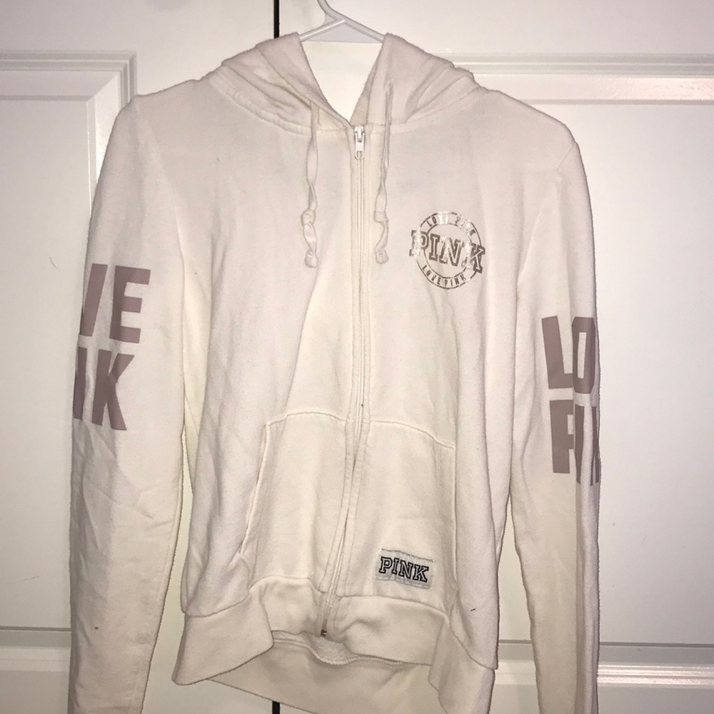 Cream Pink Zip Up Hoodie